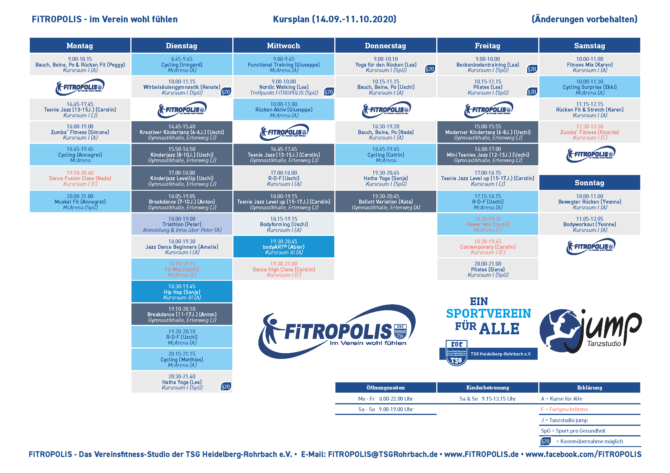 Neuer Kursplan Im FiTROPOLIS Ab 14. September